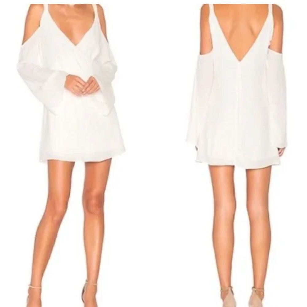 REVOLVE White Cold-Shoulder V-Neck Mini Dress
